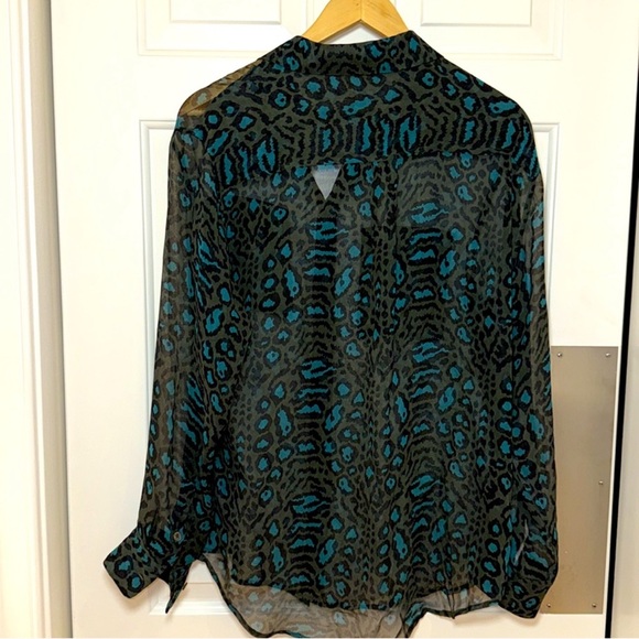 Equipment sheer silk cheetah print teal green button down blouse Womens Size M - Picture 5 of 8